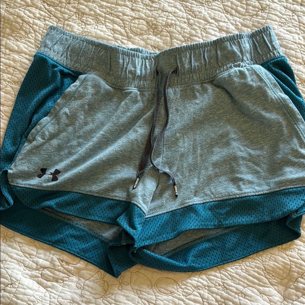 Under Armour Gray and Teal Athletic Shorts - Picture 2 of 4